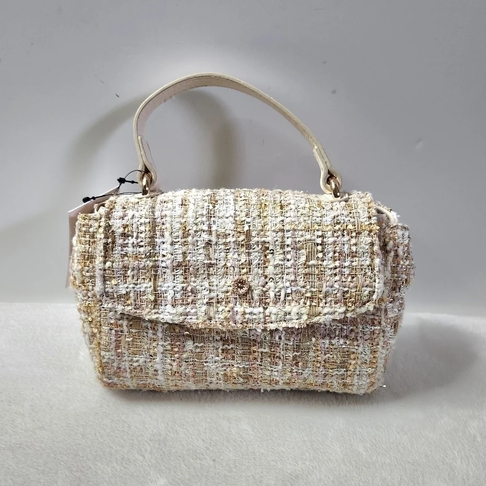 LC Lauren Conrad Dalton Tweed Rose Gold Mini Handbag Crossbody Bag Purse